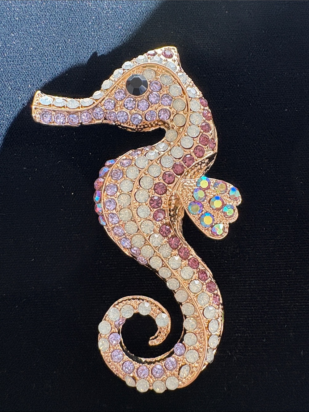 Seahorse Crystal Brooch - Pink & Iridescent Accent